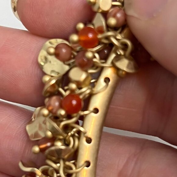 Ballet gold tone curved bar with dangling pink/coral gold beads - Picture 6 of 7